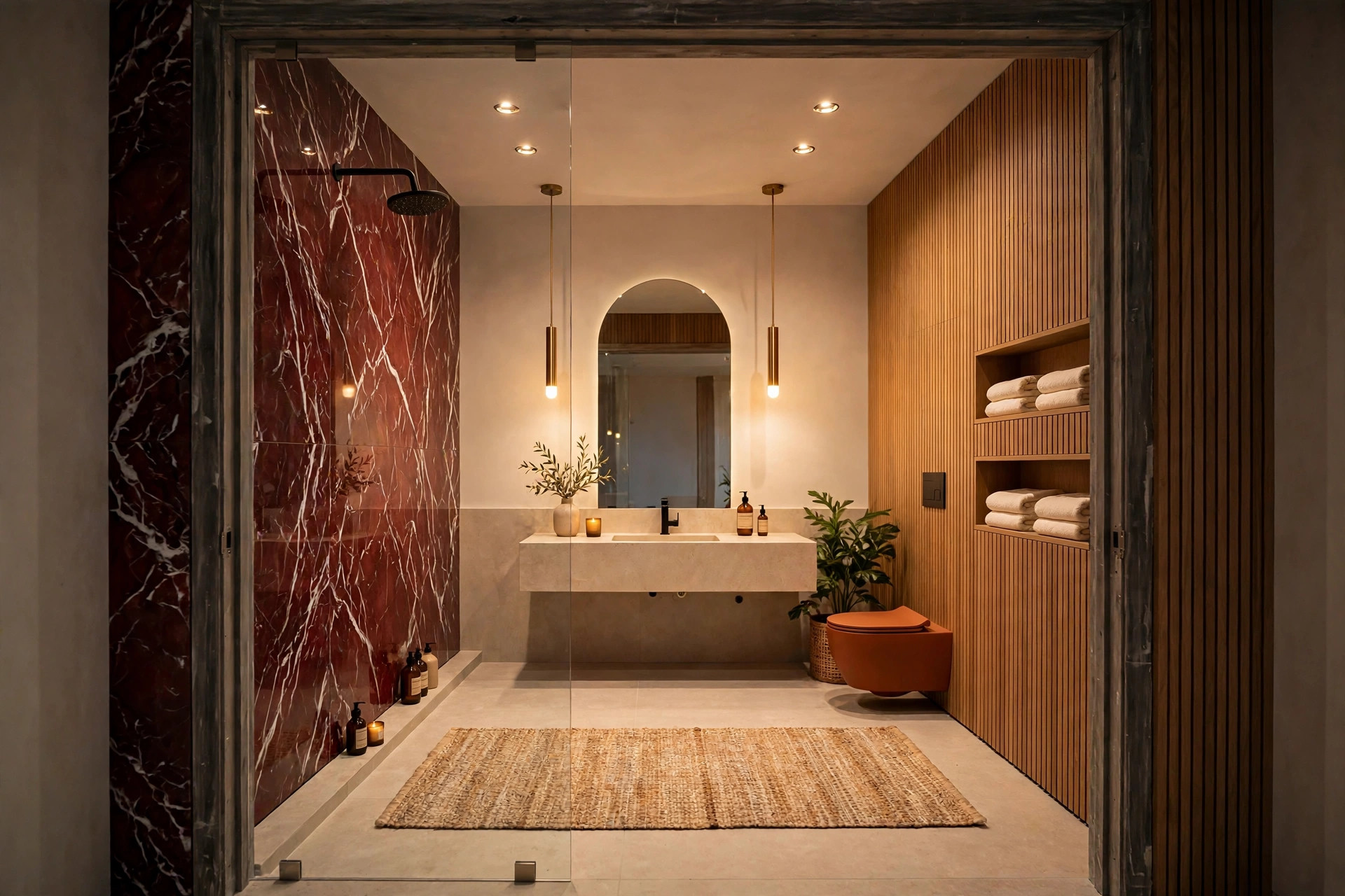 Marble and oak luxury bathroom