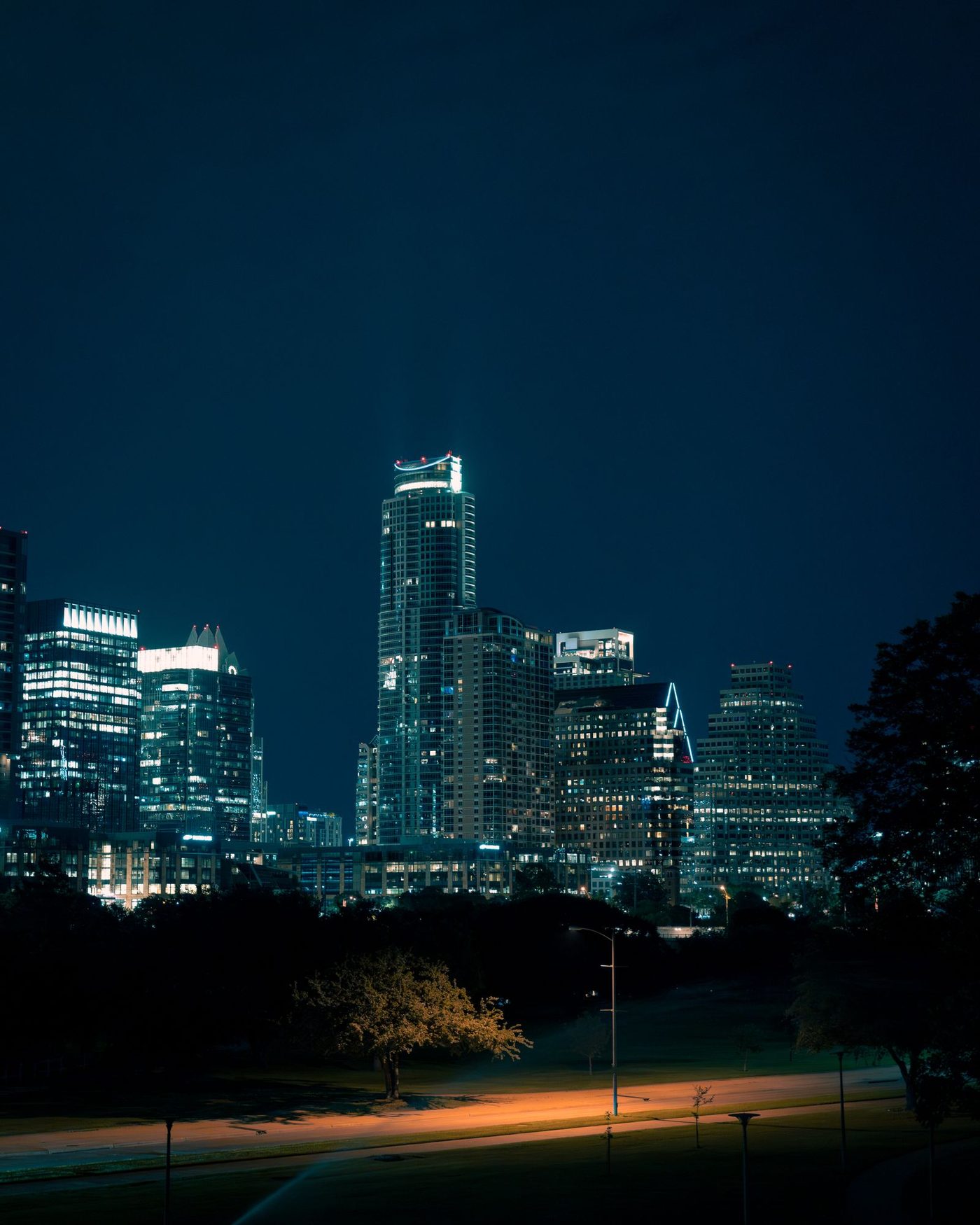 Austin skyline at sunset reflected in Lady Bird Lake